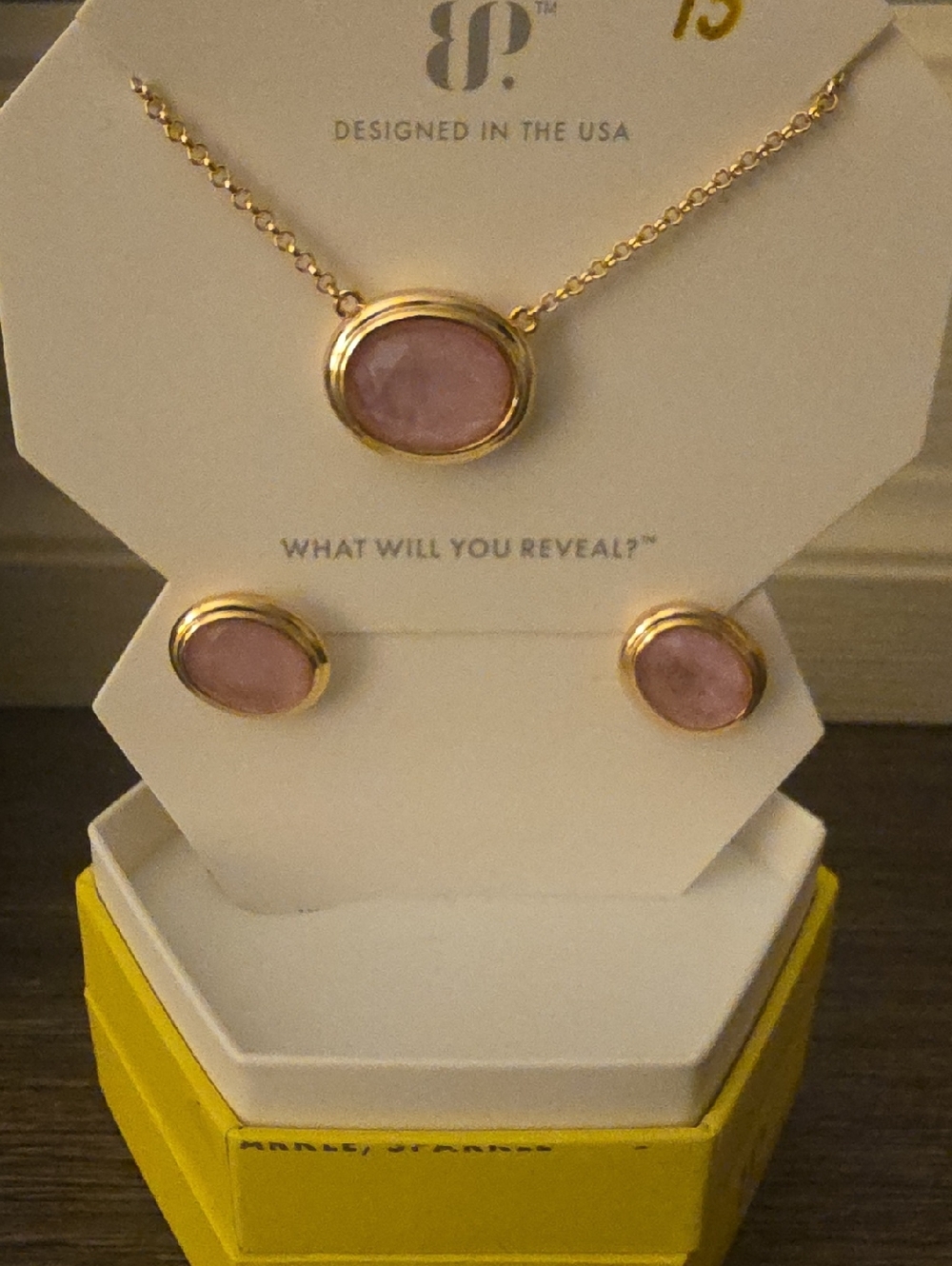 BP Gold-Plated Purple Kunzite Stone Necklace & Stud Earrings Set